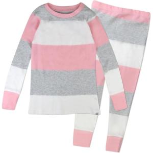 imageHonestBaby babygirls 2piece Pajamas Sleepwear Pjs 100 Organic Cotton for Baby Toddler Kids GirlJumbo Stripe Petal Pink