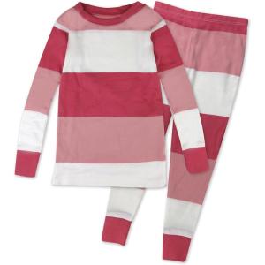 imageHonestBaby babygirls 2piece Pajamas Sleepwear Pjs 100 Organic Cotton for Baby Toddler Kids GirlJumbo Stripe Pink Rose