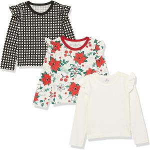 imageHonestBaby Girls 3pack 100 Organic Cotton Flutter Long Sleeve TshirtsHoliday Floral
