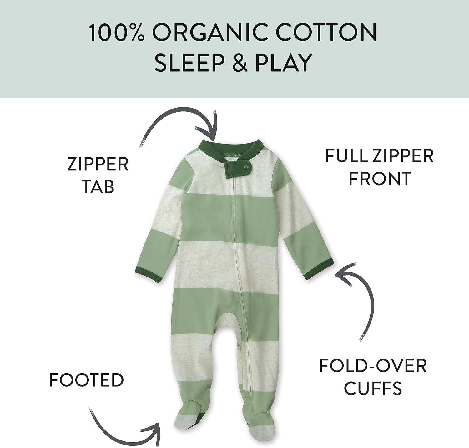 imageHonestBaby Classics Sleep ampamp Play Footed Onepiece Pajama Sleeper 100 Organic CottonBold Stripe Moss