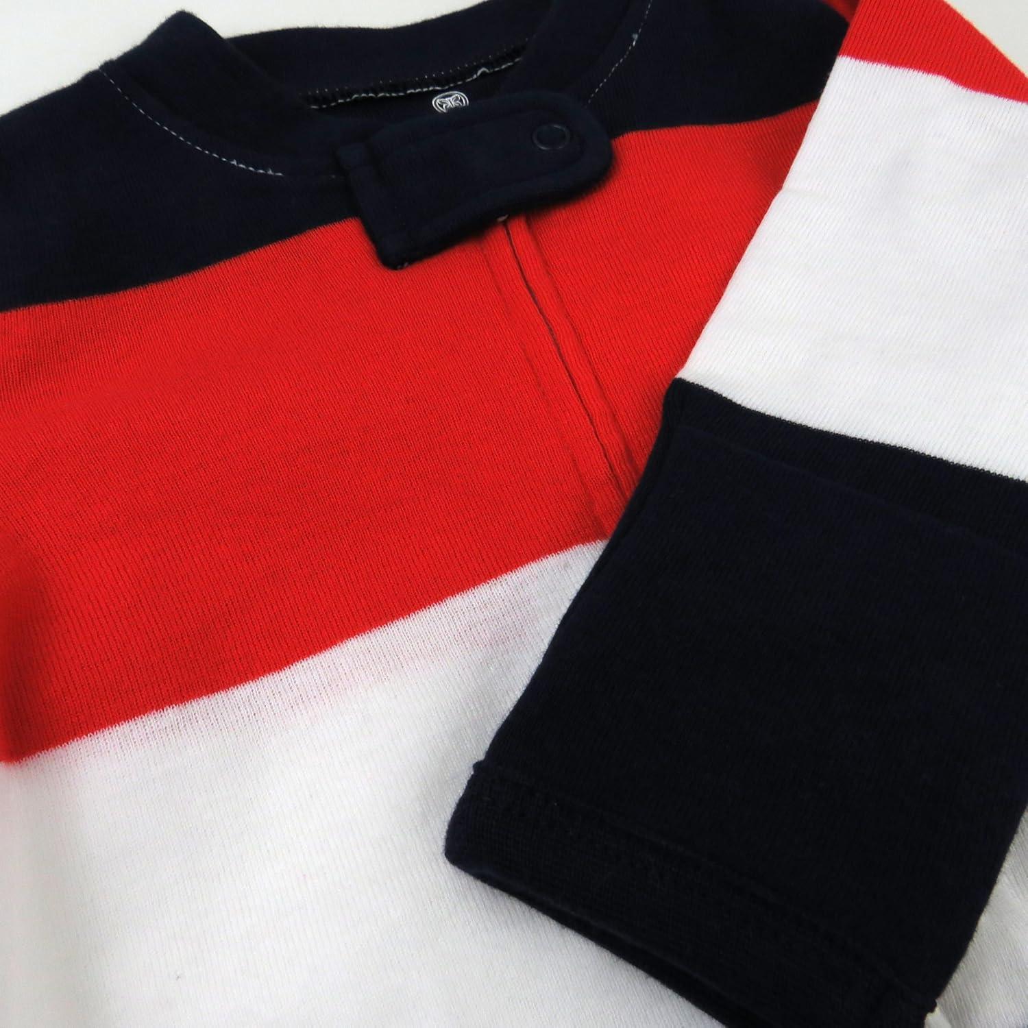 imageHonestBaby Classics Sleep ampamp Play Footed Onepiece Pajama Sleeper 100 Organic CottonBold Stripe Red White Blu