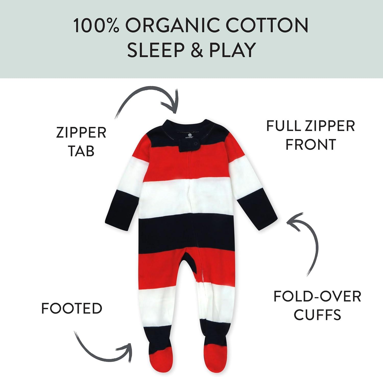 imageHonestBaby Classics Sleep ampamp Play Footed Onepiece Pajama Sleeper 100 Organic CottonBold Stripe Red White Blu
