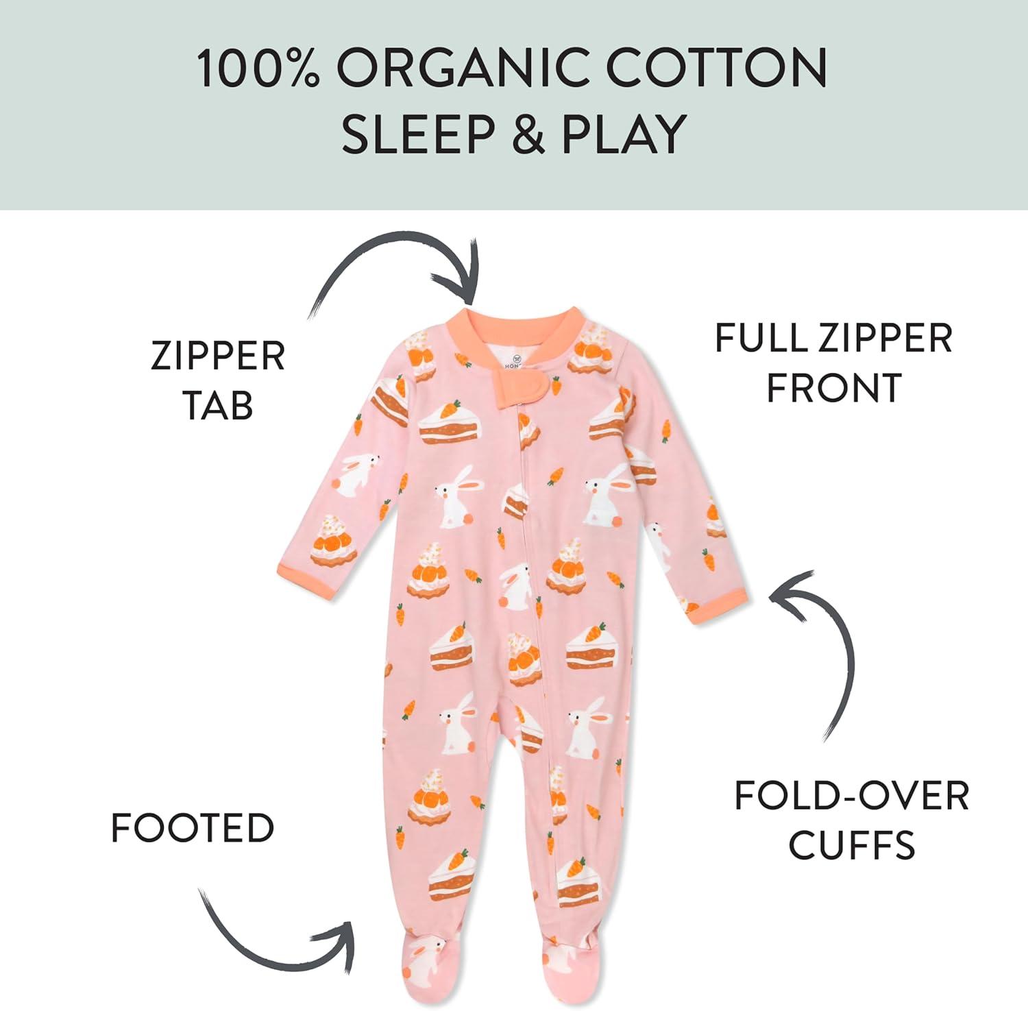 imageHonestBaby Classics Sleep ampamp Play Footed Onepiece Pajama Sleeper 100 Organic CottonBunnylicious