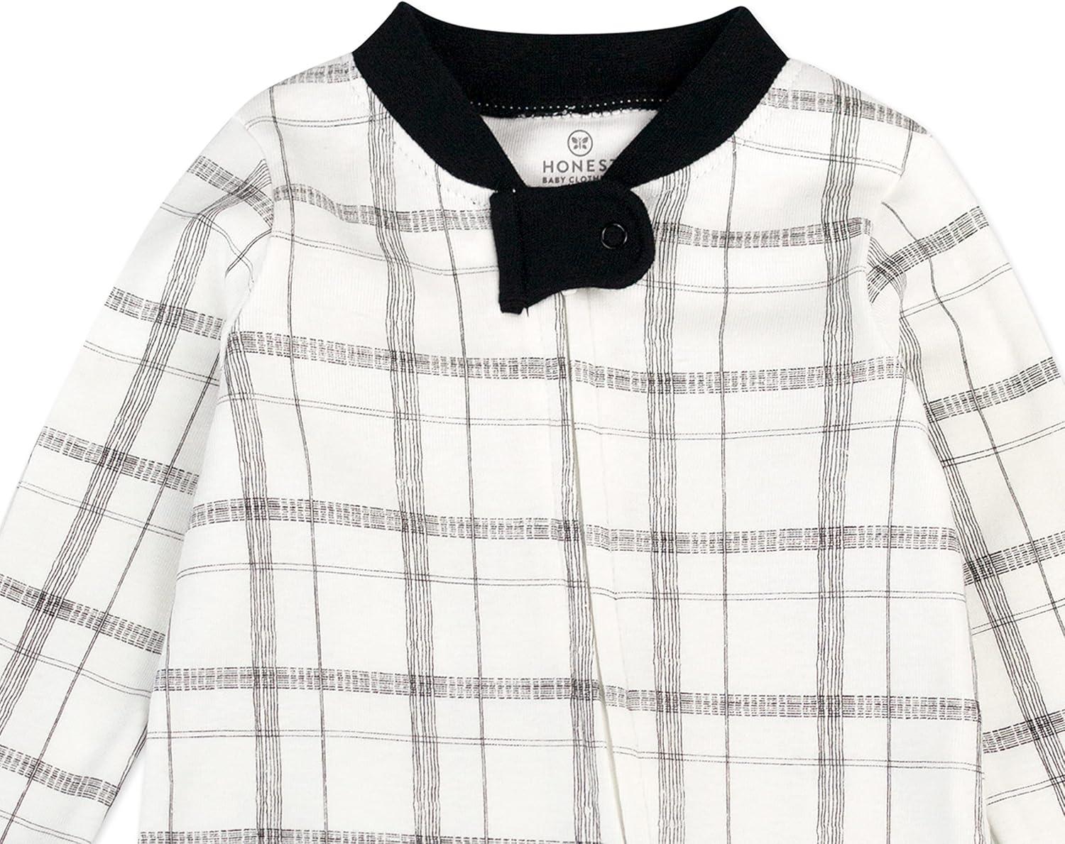 imageHonestBaby Classics Sleep ampamp Play Footed Onepiece Pajama Sleeper 100 Organic CottonHand Drawn Plaid Snow WhiteNavy