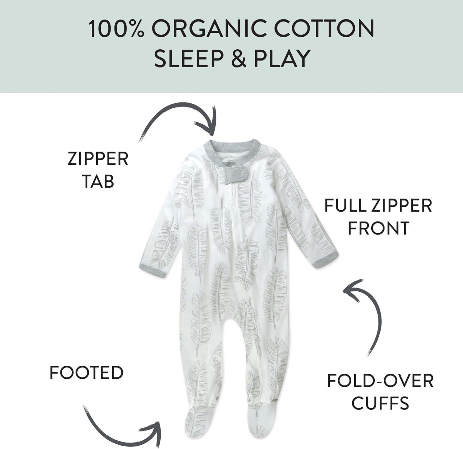 imageHonestBaby Classics Sleep ampamp Play Footed Onepiece Pajama Sleeper 100 Organic CottonJumbo Leaf Sage Sage