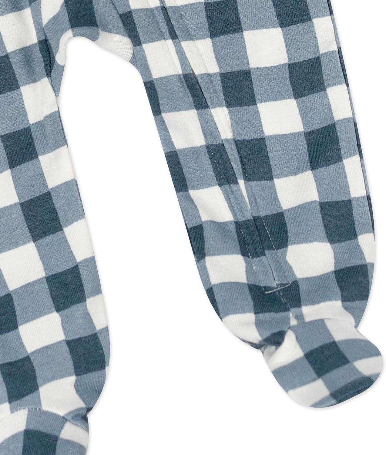 imageHonestBaby Classics Sleep ampamp Play Footed Onepiece Pajama Sleeper 100 Organic CottonPainted Buffalo Navy Blue