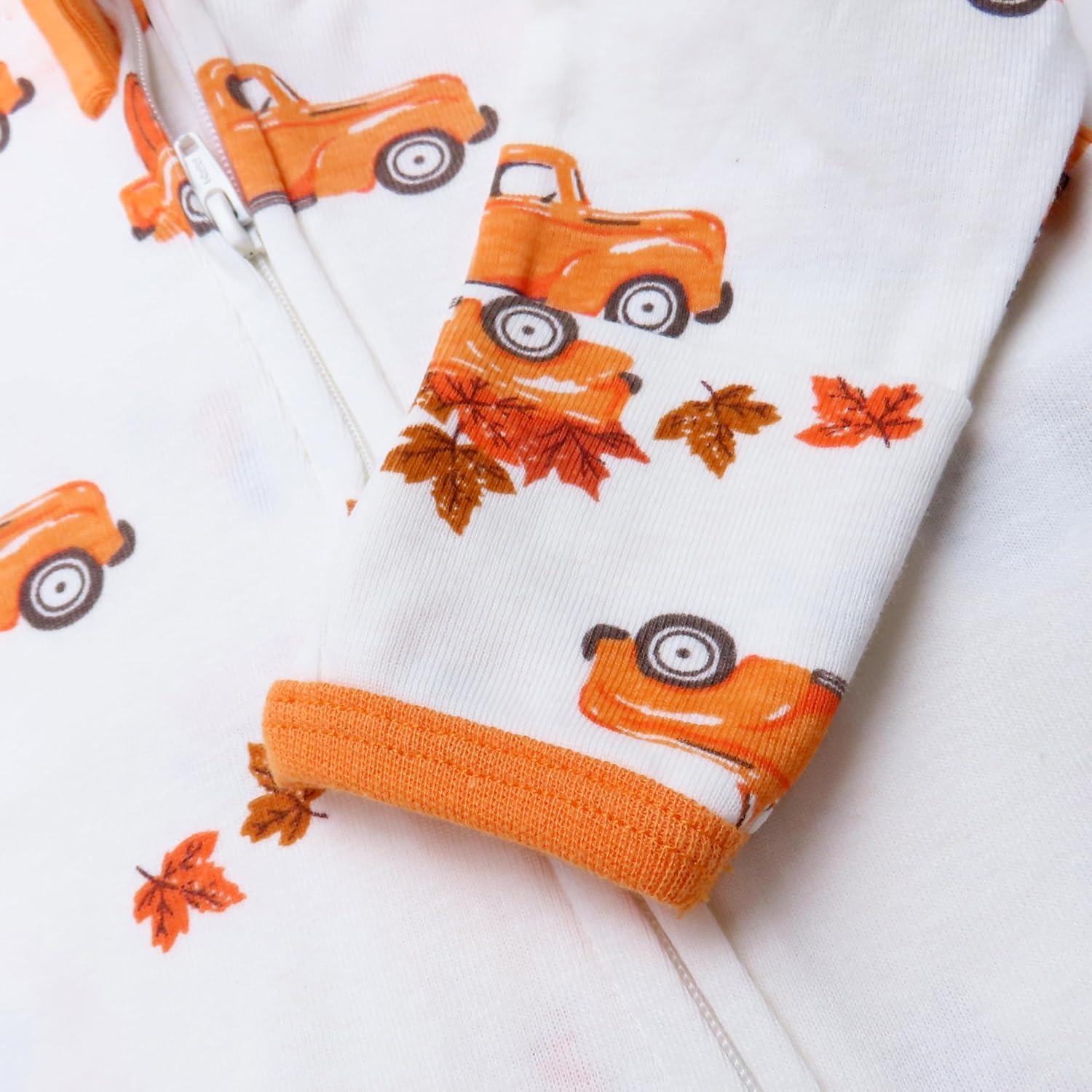 imageHonestBaby Classics Sleep ampamp Play Footed Onepiece Pajama Sleeper 100 Organic CottonPumpkin Picking