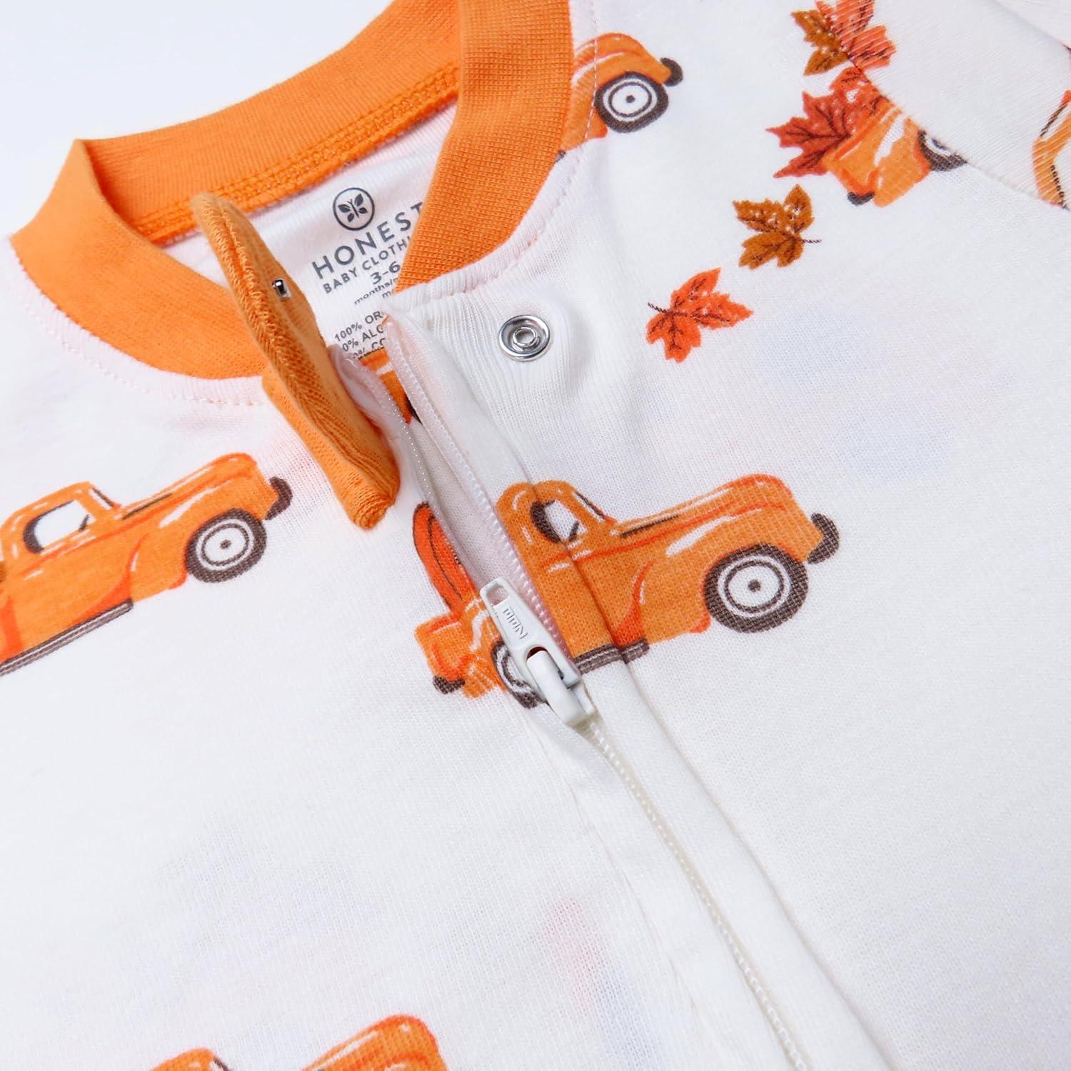 imageHonestBaby Classics Sleep ampamp Play Footed Onepiece Pajama Sleeper 100 Organic CottonPumpkin Picking