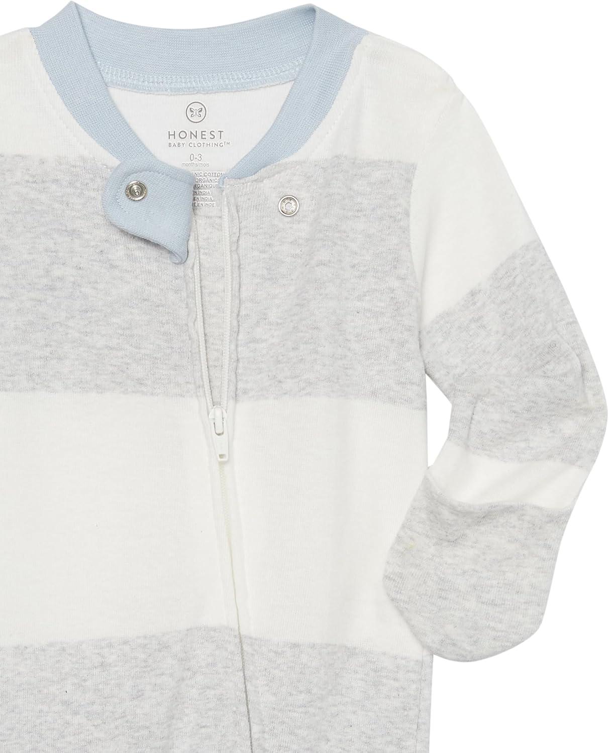 imageHonestBaby Classics Sleep ampamp Play Footed Onepiece Pajama Sleeper 100 Organic CottonRugby Stripe Light Grey Heather