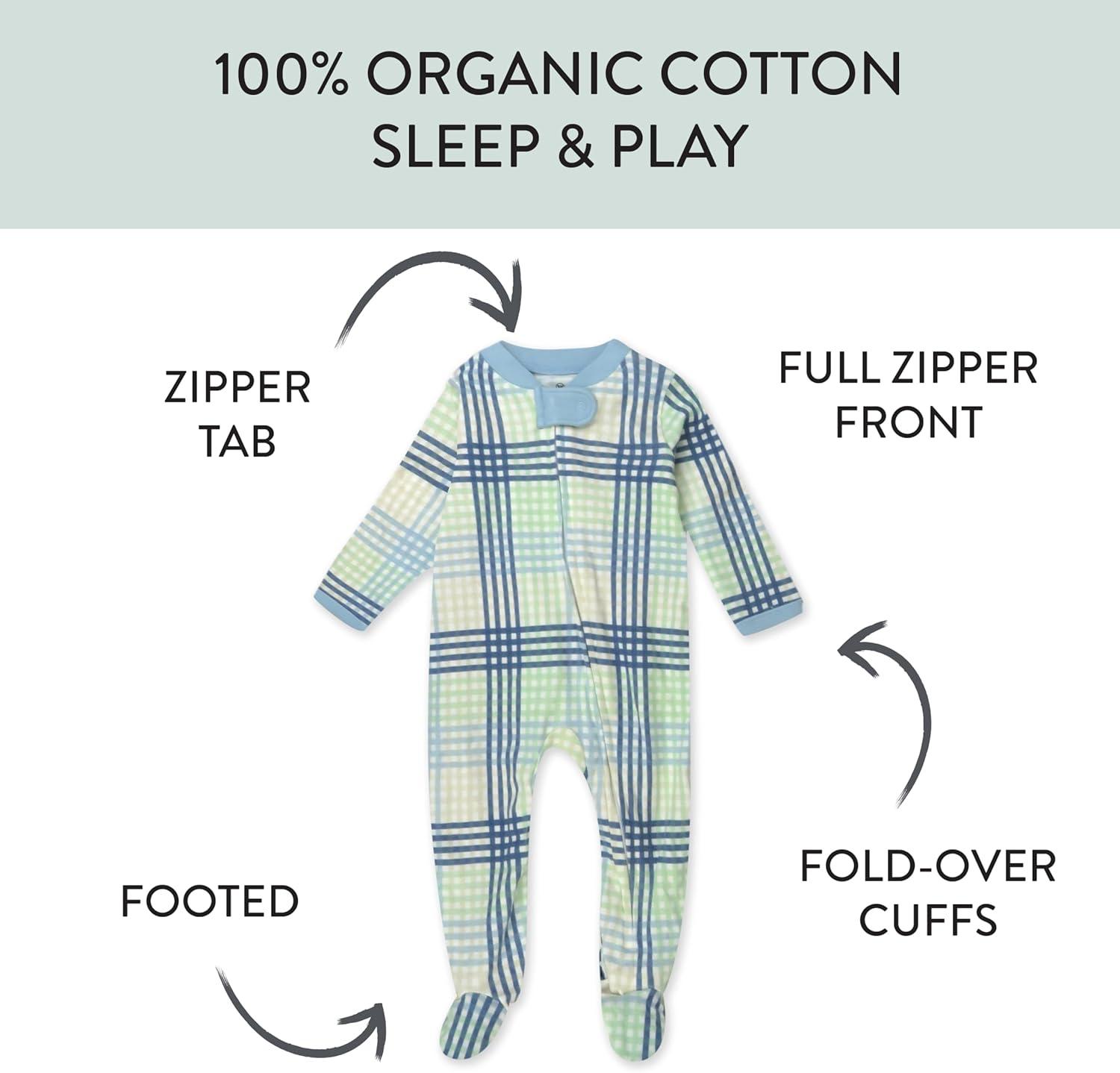 imageHonestBaby Classics Sleep ampamp Play Footed Onepiece Pajama Sleeper 100 Organic CottonSeersucker Plaid Cornflower