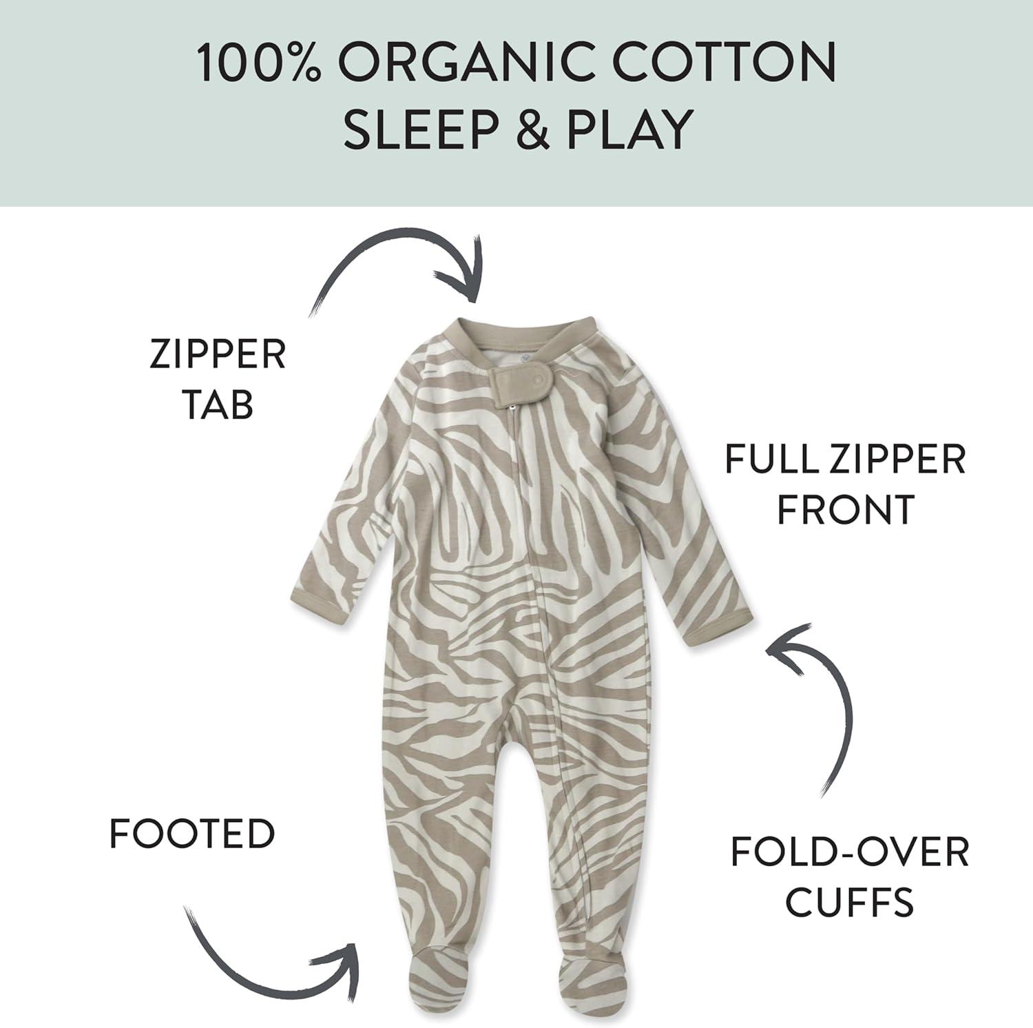 imageHonestBaby Classics Sleep ampamp Play Footed Onepiece Pajama Sleeper 100 Organic CottonZanzibar Zebra