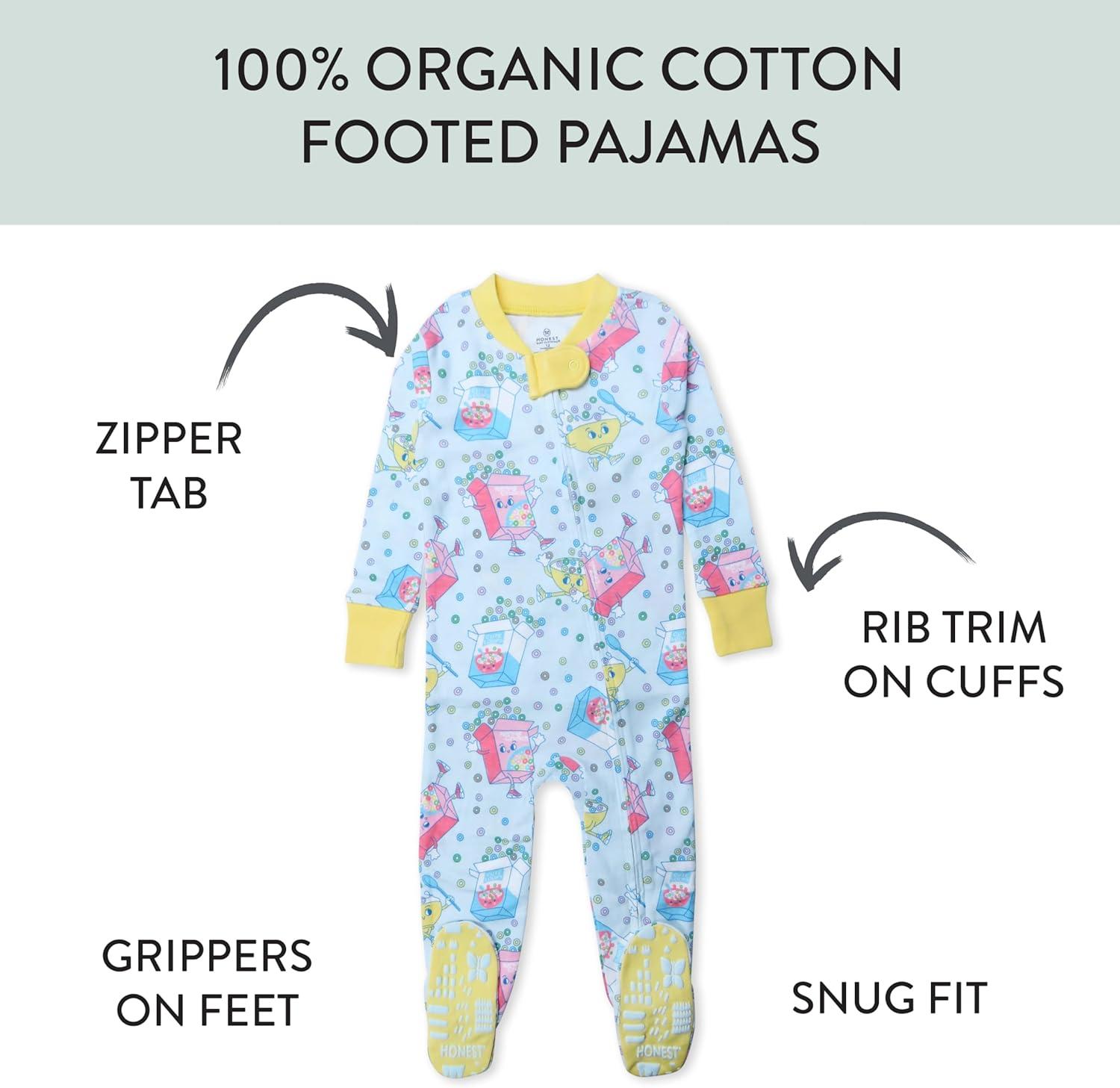 imageHonestBaby NonSlip Footed Pajamas OnePiece Sleeper ZipFront Pjs 100 Organic Cotton for Baby GirlsCutie Loops