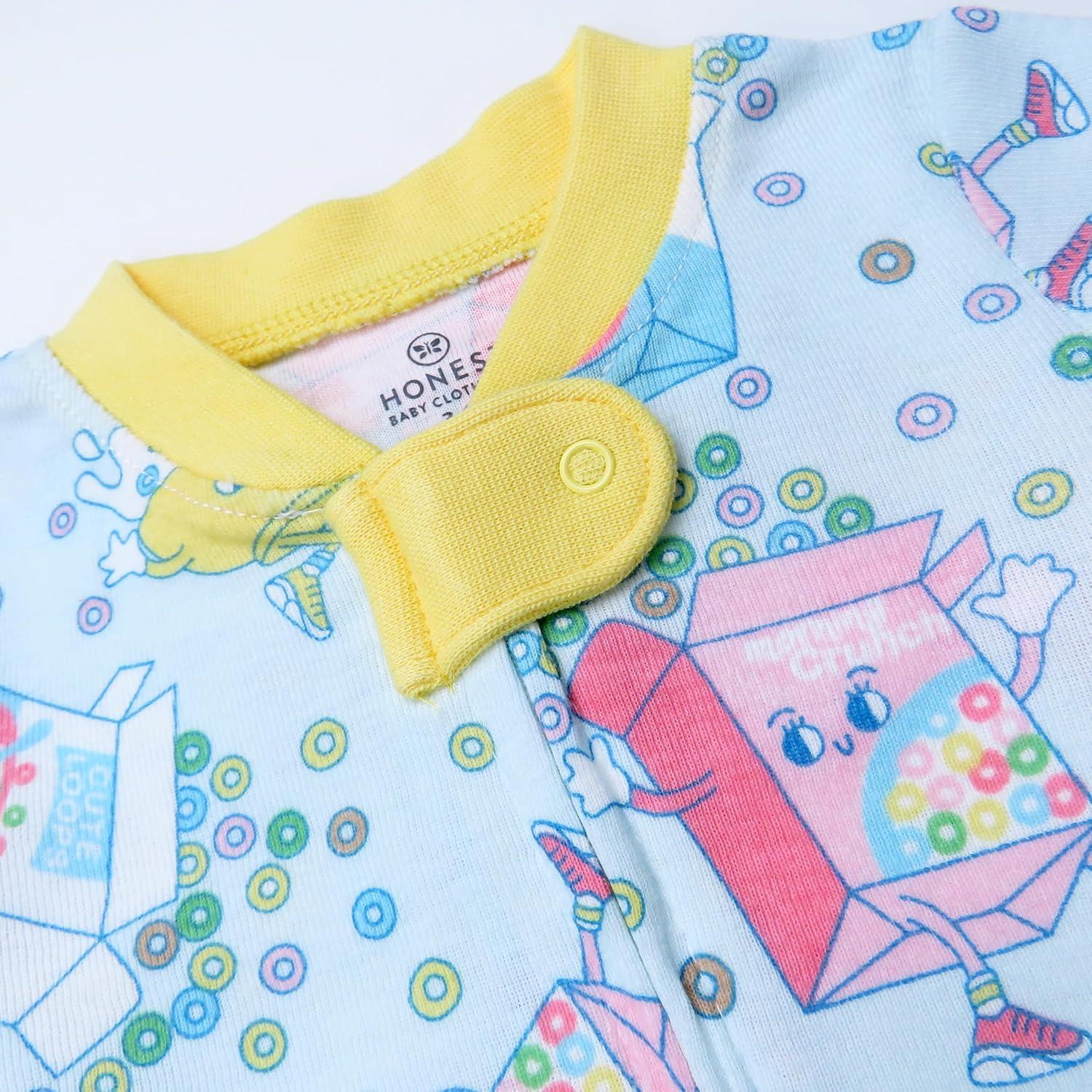 imageHonestBaby NonSlip Footed Pajamas OnePiece Sleeper ZipFront Pjs 100 Organic Cotton for Baby GirlsCutie Loops