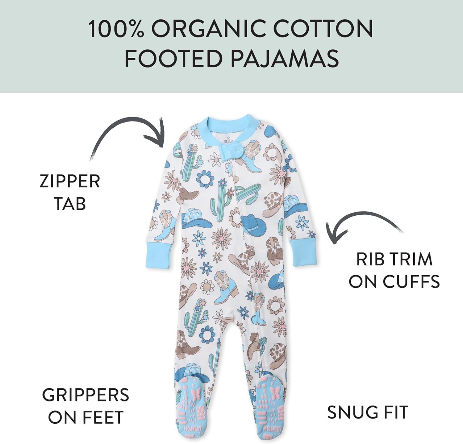 imageHonestBaby NonSlip Footed Pajamas OnePiece Sleeper ZipFront Pjs 100 Organic Cotton for Baby GirlsDesert Charmer Aqua