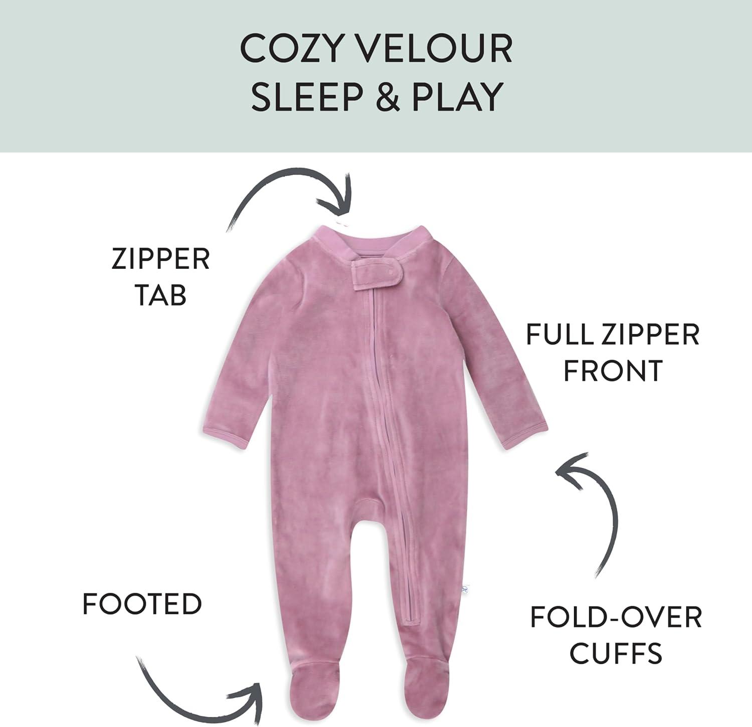 imageHonestBaby unisexbaby Velour Sleep ampamp Play Footed Onepiece Pajama Sleeper 100 Organic CottonDusty Lavendar