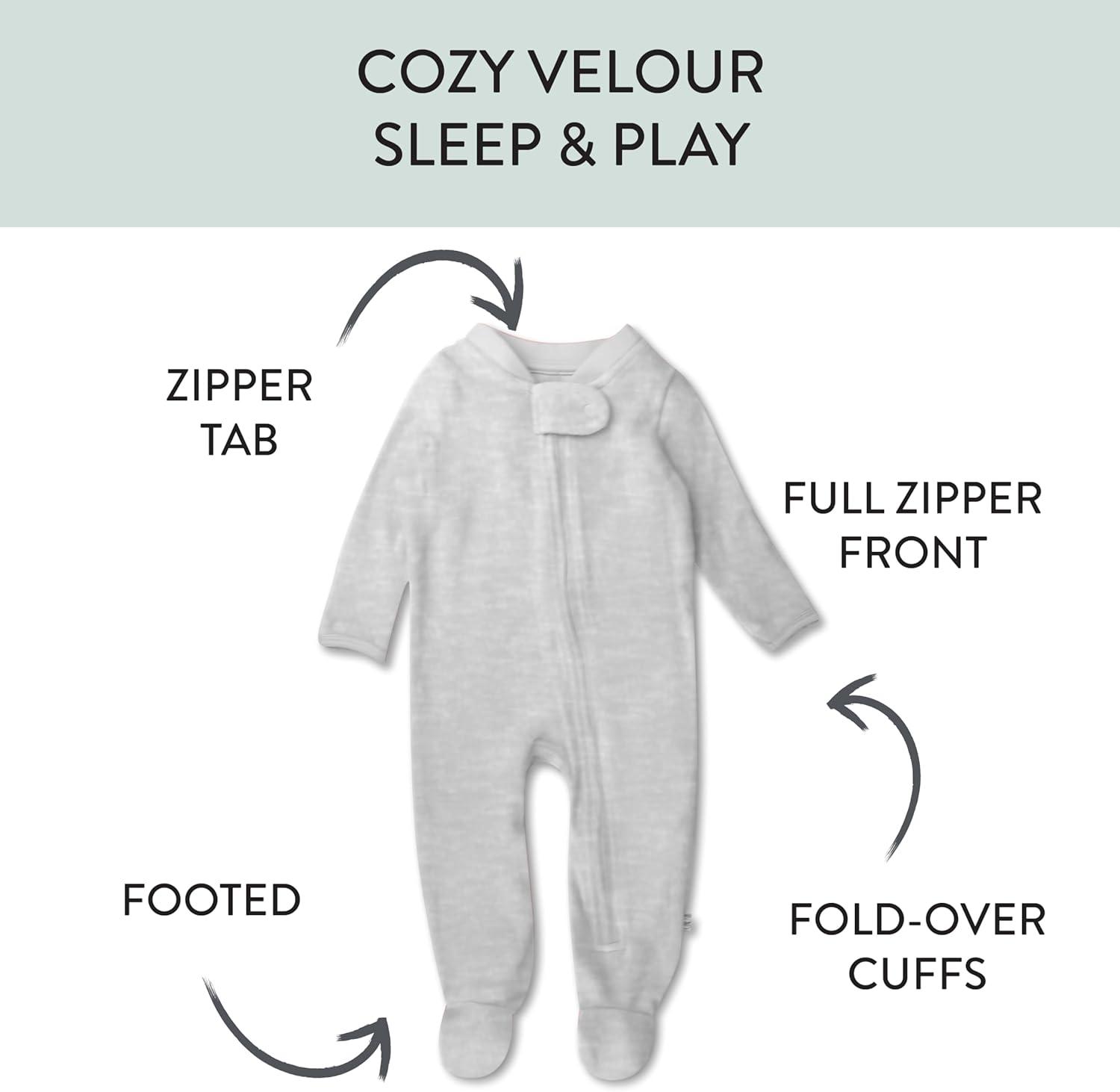 imageHonestBaby unisexbaby Velour Sleep ampamp Play Footed Onepiece Pajama Sleeper 100 Organic CottonLight Gray Heather
