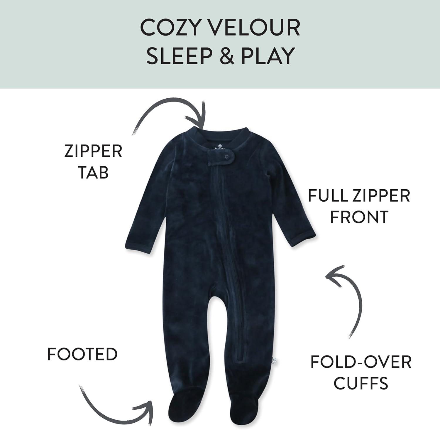 imageHonestBaby unisexbaby Velour Sleep ampamp Play Footed Onepiece Pajama Sleeper 100 Organic CottonNavy