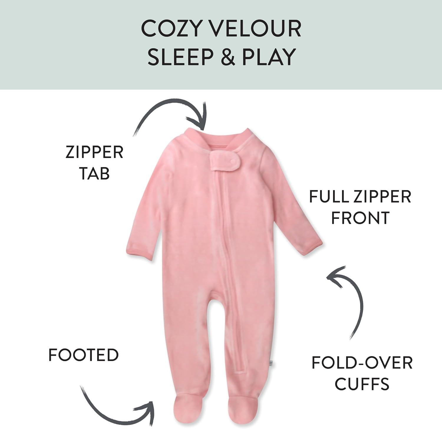 imageHonestBaby unisexbaby Velour Sleep ampamp Play Footed Onepiece Pajama Sleeper 100 Organic CottonPink