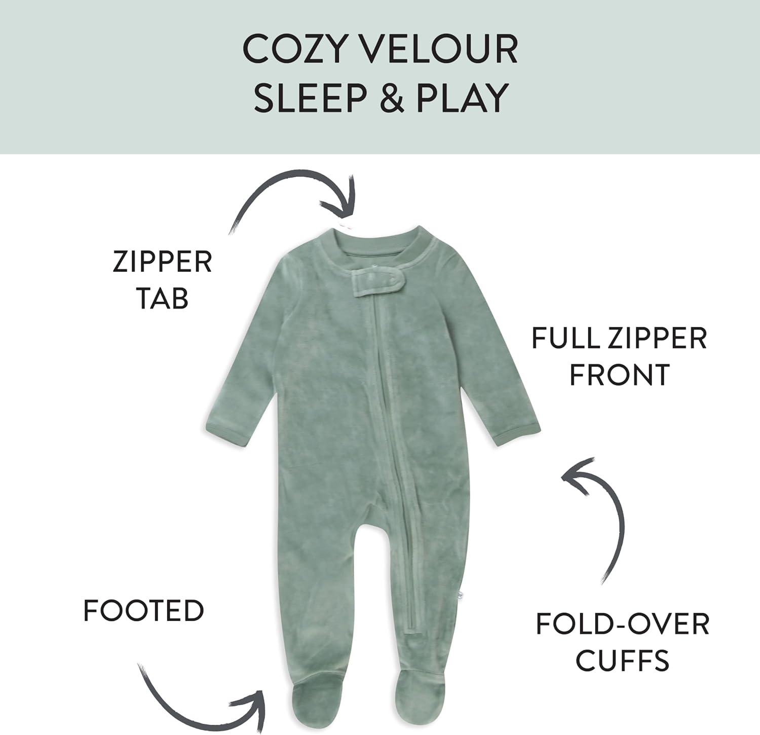 imageHonestBaby unisexbaby Velour Sleep ampamp Play Footed Onepiece Pajama Sleeper 100 Organic CottonSage