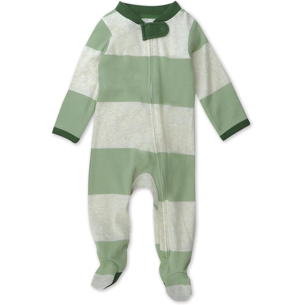 imageHonestBaby Classics Sleep ampamp Play Footed Onepiece Pajama Sleeper 100 Organic CottonBold Stripe Moss