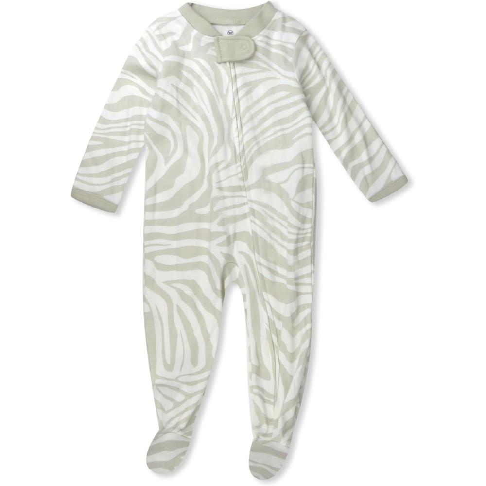 imageHonestBaby Classics Sleep ampamp Play Footed Onepiece Pajama Sleeper 100 Organic CottonLight Zanzibar Zebra