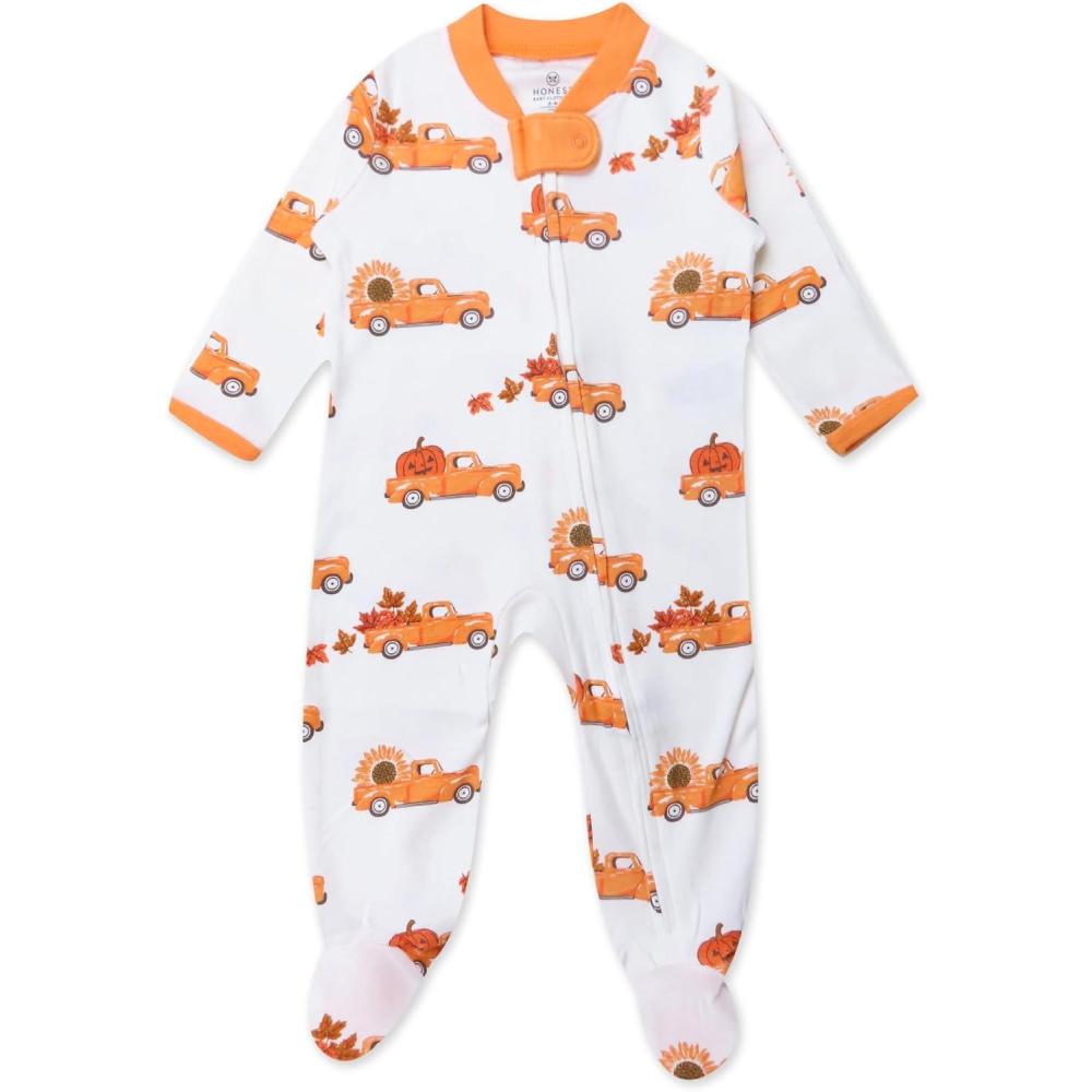 imageHonestBaby Classics Sleep ampamp Play Footed Onepiece Pajama Sleeper 100 Organic CottonPumpkin Picking