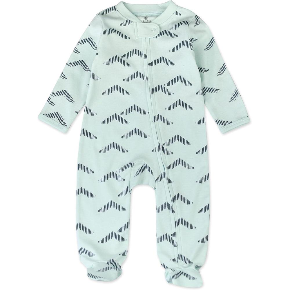 imageHonestBaby Classics Sleep ampamp Play Footed Onepiece Pajama Sleeper 100 Organic CottonPyramids Whispering Blue