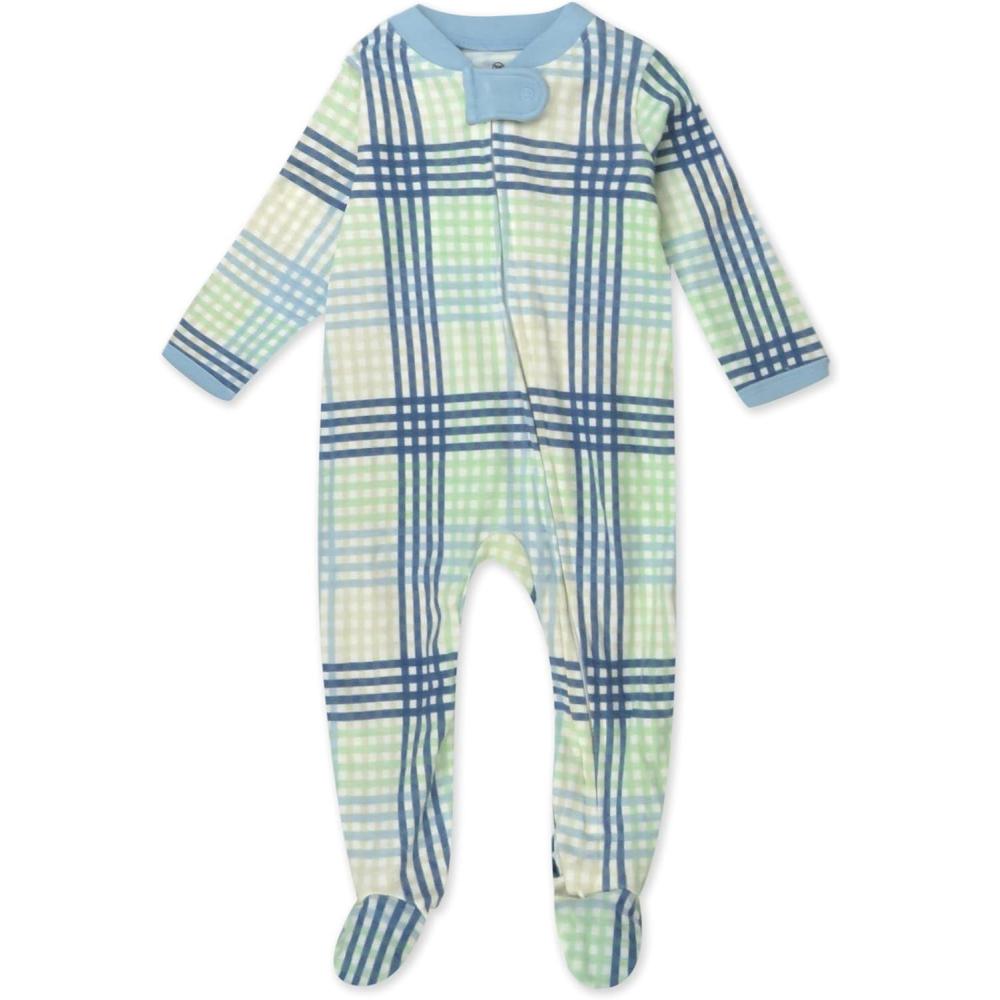 imageHonestBaby Classics Sleep ampamp Play Footed Onepiece Pajama Sleeper 100 Organic CottonSeersucker Plaid Cornflower