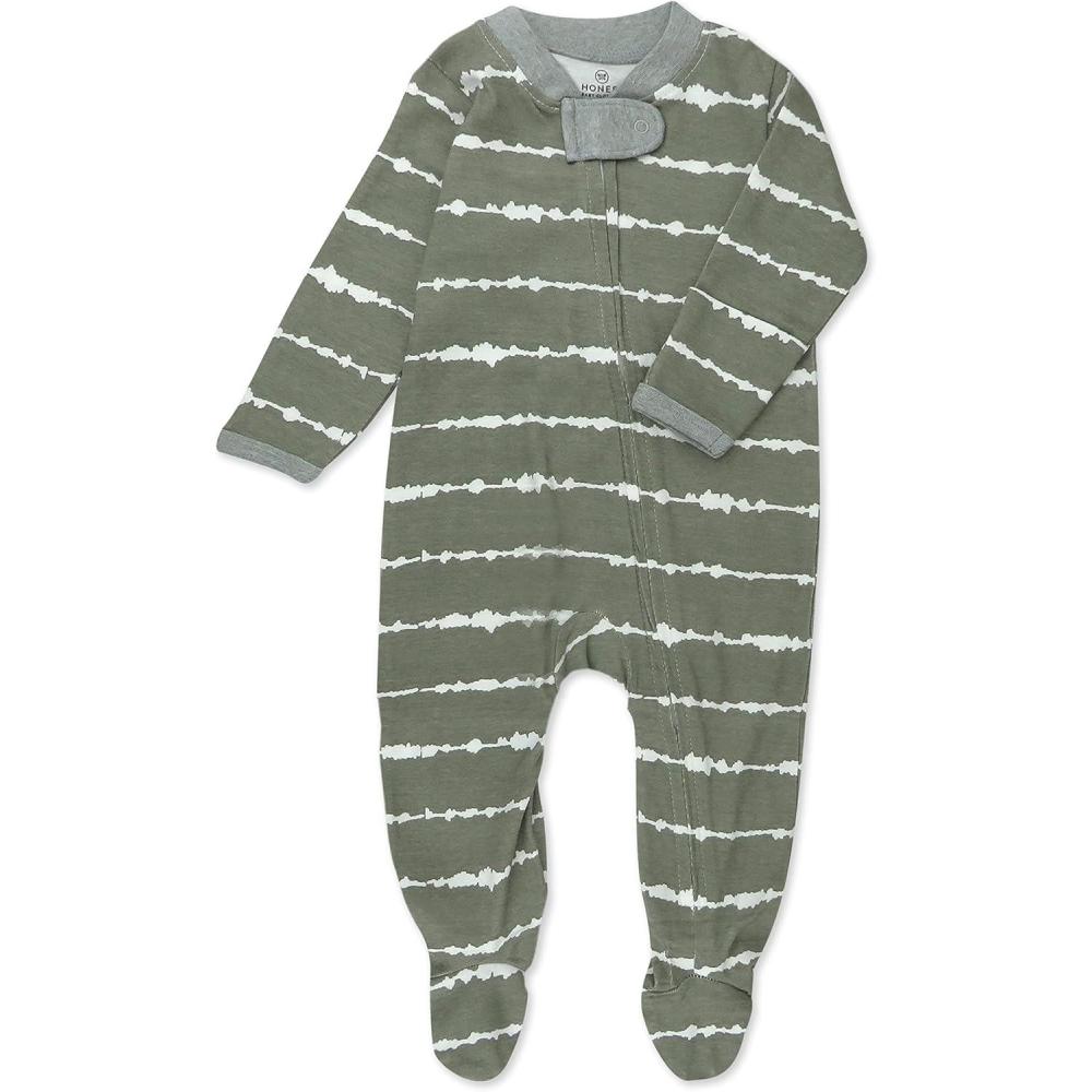 imageHonestBaby Classics Sleep ampamp Play Footed Onepiece Pajama Sleeper 100 Organic CottonShibori Stripe Gray