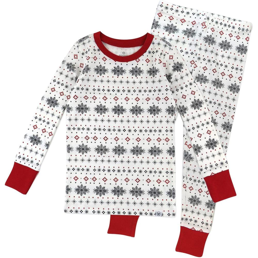 imageHonestBaby Holiday 2Piece Pajamas Sleepwear PJs 100 Organic Cotton for Baby Toddler KidsFair Isle Holiday Ivory