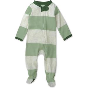 imageHonestBaby Classics Sleep ampamp Play Footed Onepiece Pajama Sleeper 100 Organic CottonBold Stripe Moss