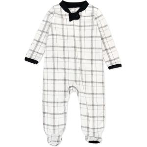 imageHonestBaby Classics Sleep ampamp Play Footed Onepiece Pajama Sleeper 100 Organic CottonHand Drawn Plaid Snow WhiteNavy