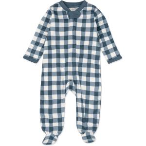 imageHonestBaby Classics Sleep ampamp Play Footed Onepiece Pajama Sleeper 100 Organic CottonPainted Buffalo Navy Blue
