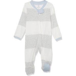 imageHonestBaby Classics Sleep ampamp Play Footed Onepiece Pajama Sleeper 100 Organic CottonRugby Stripe Light Grey Heather