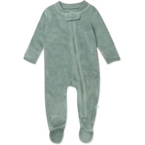 imageHonestBaby unisexbaby Velour Sleep ampamp Play Footed Onepiece Pajama Sleeper 100 Organic CottonSage