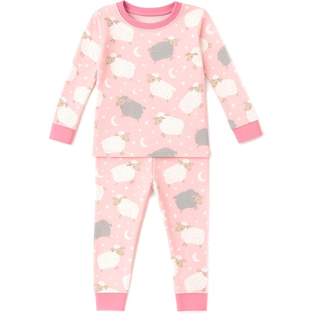 imageHonestBaby babygirls 2piece Pajamas Sleepwear Pjs 100 Organic Cotton for Baby Toddler Kids GirlBarnyard Baaamas Pink