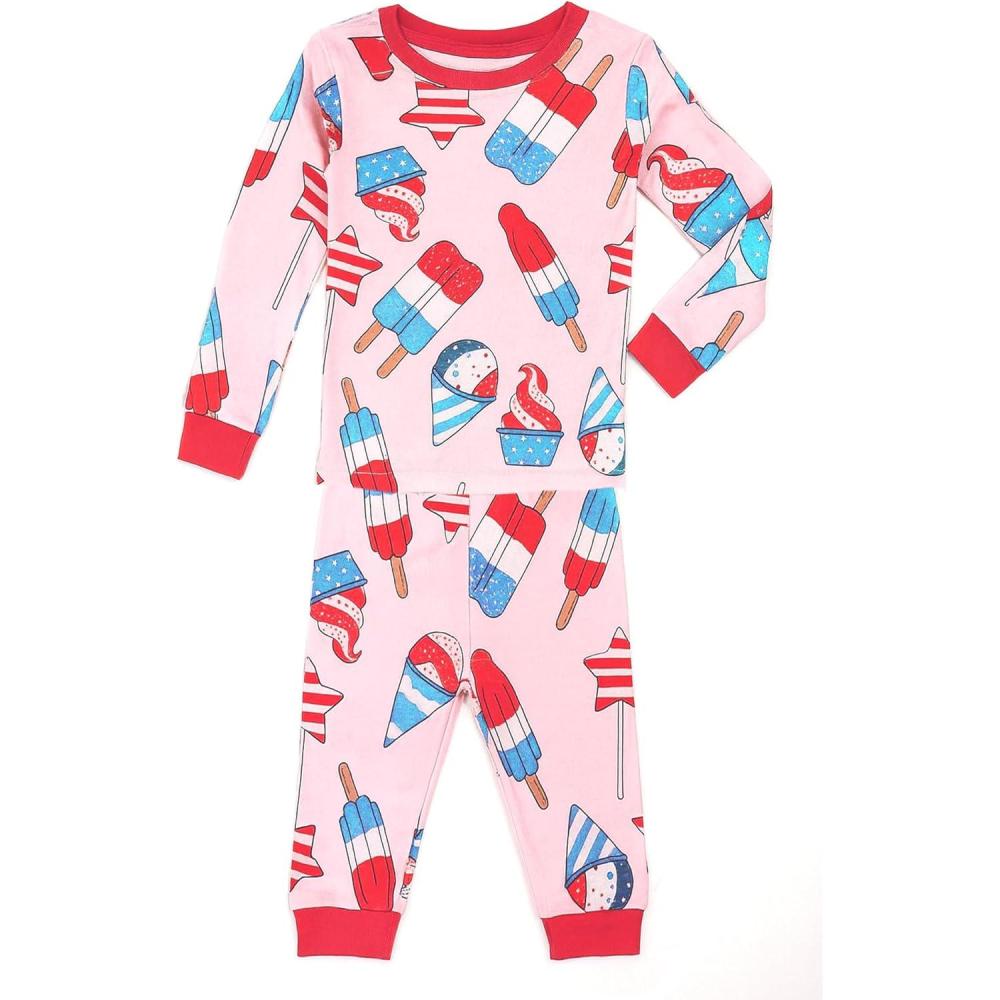 imageHonestBaby babygirls 2piece Pajamas Sleepwear Pjs 100 Organic Cotton for Baby Toddler Kids GirlIndependence Cream Pink
