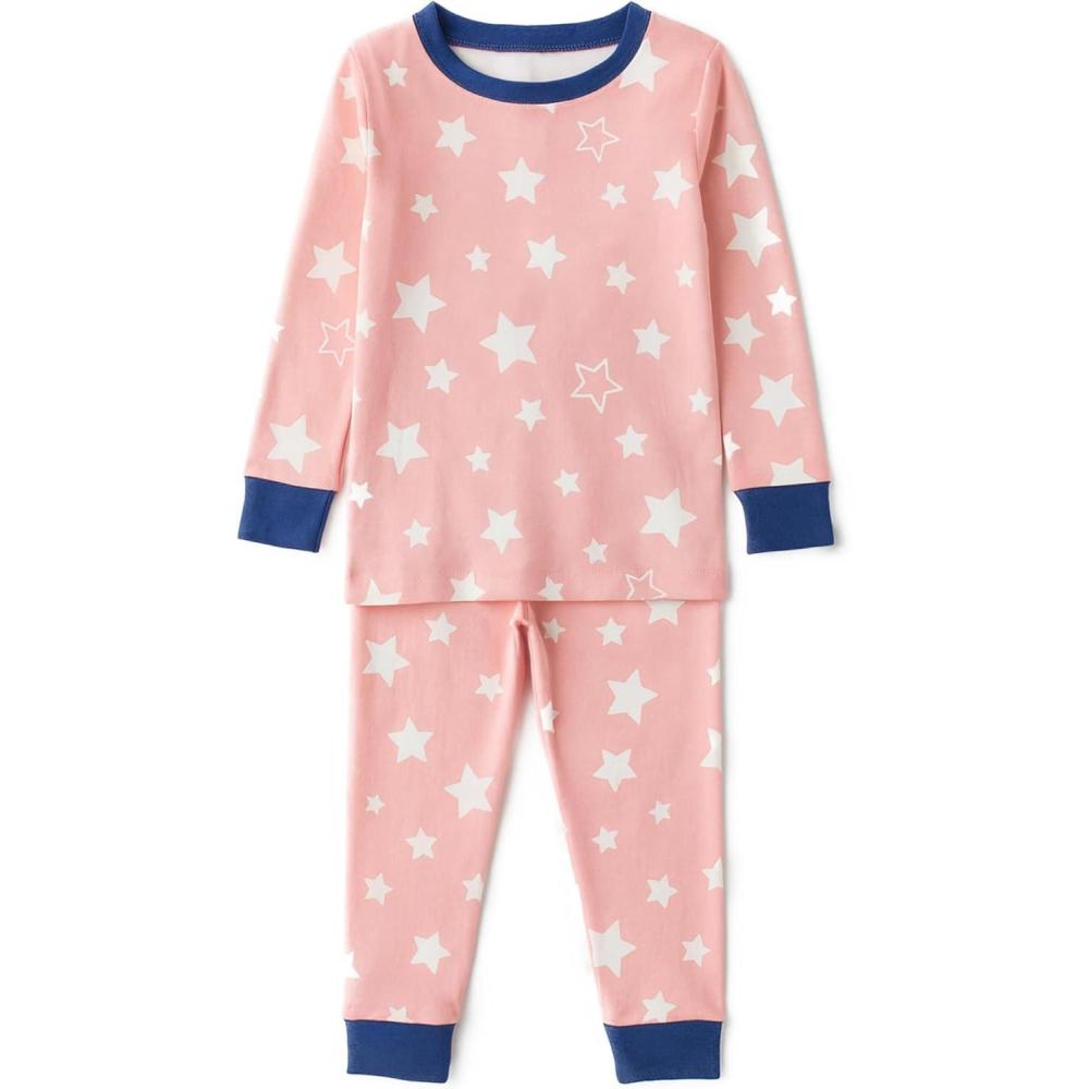 imageHonestBaby babygirls 2piece Pajamas Sleepwear Pjs 100 Organic Cotton for Baby Toddler Kids GirlStar Struck Pink