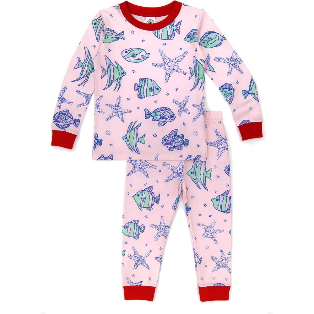 imageHonestBaby babygirls 2piece Pajamas Sleepwear Pjs 100 Organic Cotton for Baby Toddler Kids GirlSweet Seas