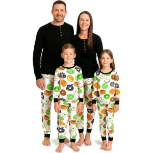 imageHonestBaby Family Matching Holiday Pajamas 100 Organic Cotton for Men Women Kids Toddlers Baby Boys Girls Unisex PetsHalloween Spooookeey Donuts Green