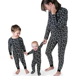 imageHonestBaby Family Matching Holiday Pajamas 100 Organic Cotton for Men Women Kids Toddlers Baby Boys Girls Unisex PetsHalloween Tossed Skulls Black