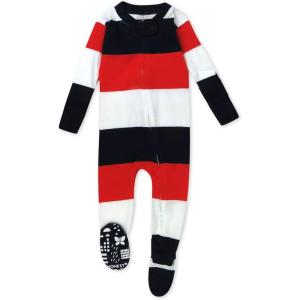 imageHonestBaby unisexbaby Celebration Nonslip Footed Pajamas Onepiece Sleeper Zipfront Pjs 100 Organic CottonBold Stripe Red White Blu