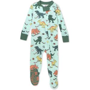 imageHonestBaby unisexbaby Celebration Nonslip Footed Pajamas Onepiece Sleeper Zipfront Pjs 100 Organic CottonDino Mite Athlete Eggs