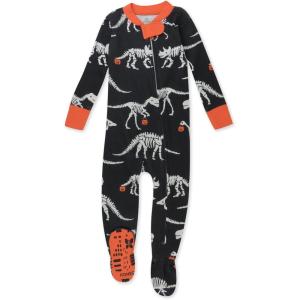 imageHonestBaby unisexbaby Celebration Nonslip Footed Pajamas Onepiece Sleeper Zipfront Pjs 100 Organic CottonDino Ween