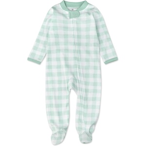 image:imageHonestBaby Baby Boys Sleep amp Play Footed Onepiece Pajama Sleeper 100 Organic Cotton Baby BoysGreen Check