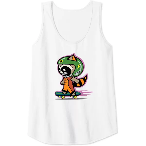 Amazon Essentials Guardians of the Galaxy Skateboarding Rocket Tank TopWhite