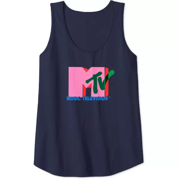 Amazon Essentials MTV Overlapping Colorful Shapes Logo Tank TopNavy Blue