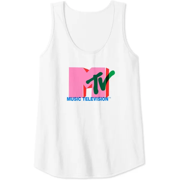 Amazon Essentials MTV Overlapping Colorful Shapes Logo Tank TopWhite