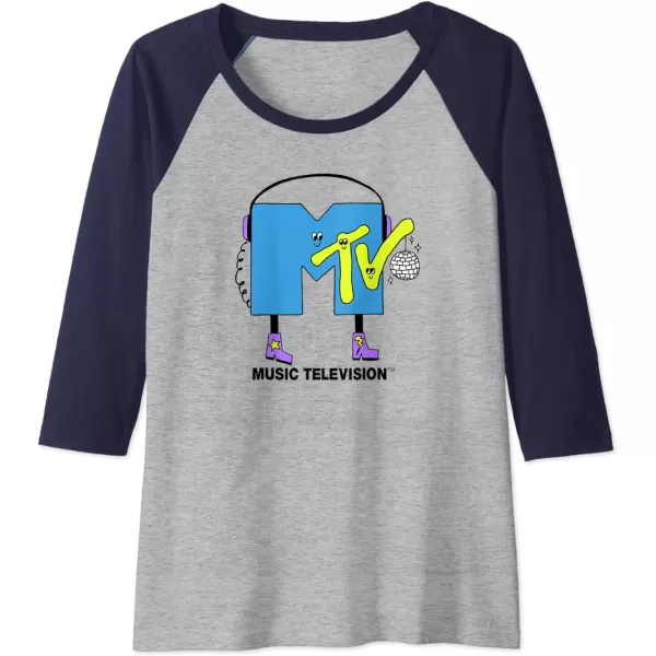 Amazon Essentials MTV Smiling Dance Party Logo Raglan Baseball TeeNavy BlueAthletic Heather