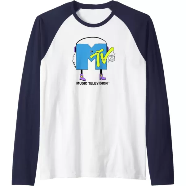 Amazon Essentials MTV Smiling Dance Party Logo Raglan Baseball TeeNavy BlueWhite